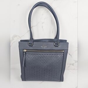 Kate Spade Gray Pebbled Leather Perforated Tote